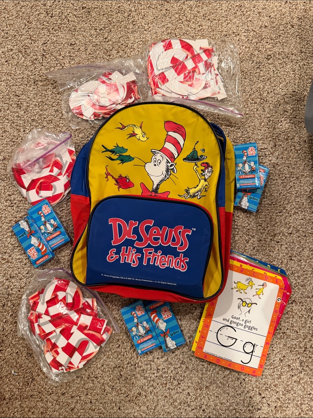 Dr. Seuss Preschool Backpack with crayons, letters, abc cards